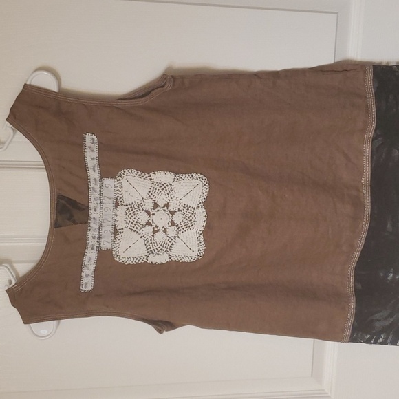 Transformations by Helen brown linen tank embellished w black lace size medium - Picture 1 of 9